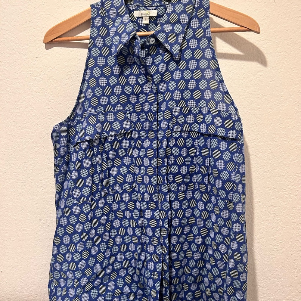 Blue Patterned Sleeveless Top